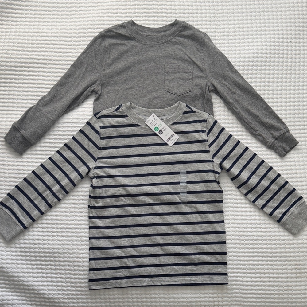 NWT Gray and Navy Striped Kids Long Sleeve Shirts